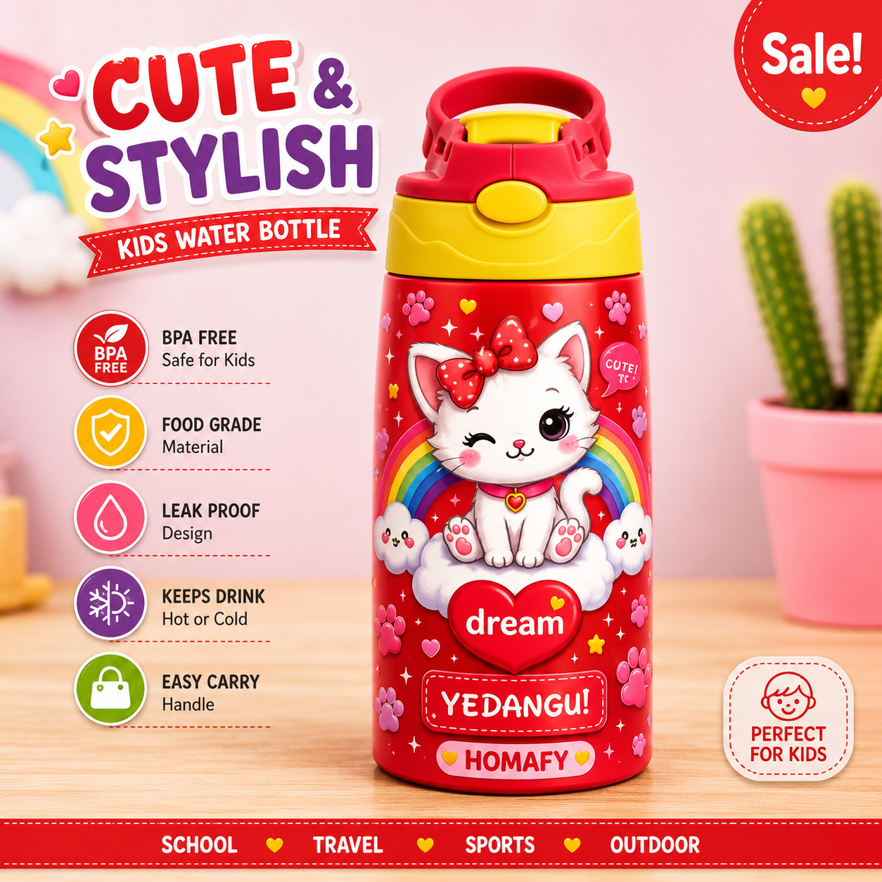 cute  kitty cat sipper with name