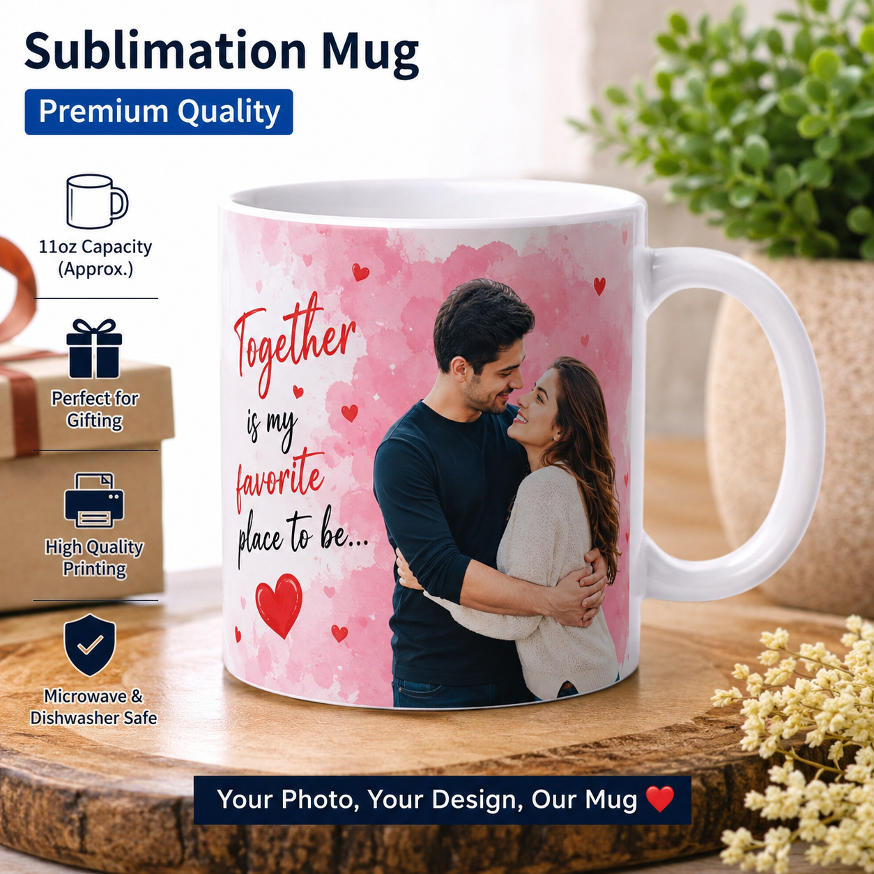 Premium White Sublimation Printed Mug (11 oz) | Personalized Coffee Mug | Custom Photo & Name Printing