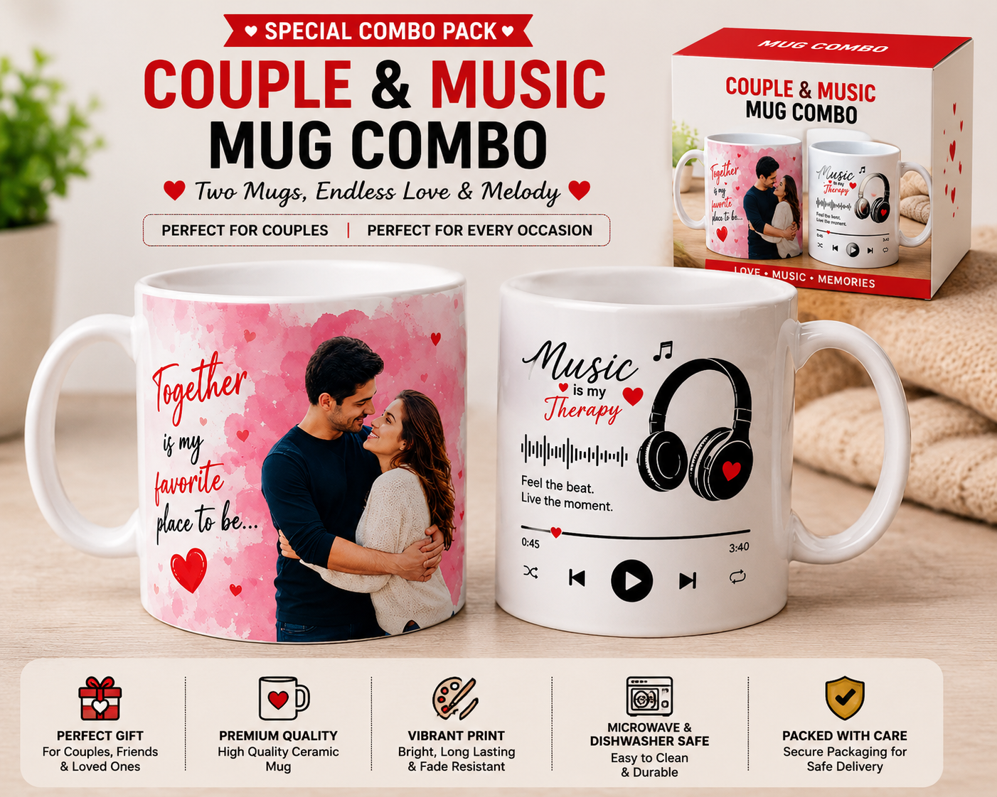 Couple & Music Personalized Mug Combo (Pack of 2)