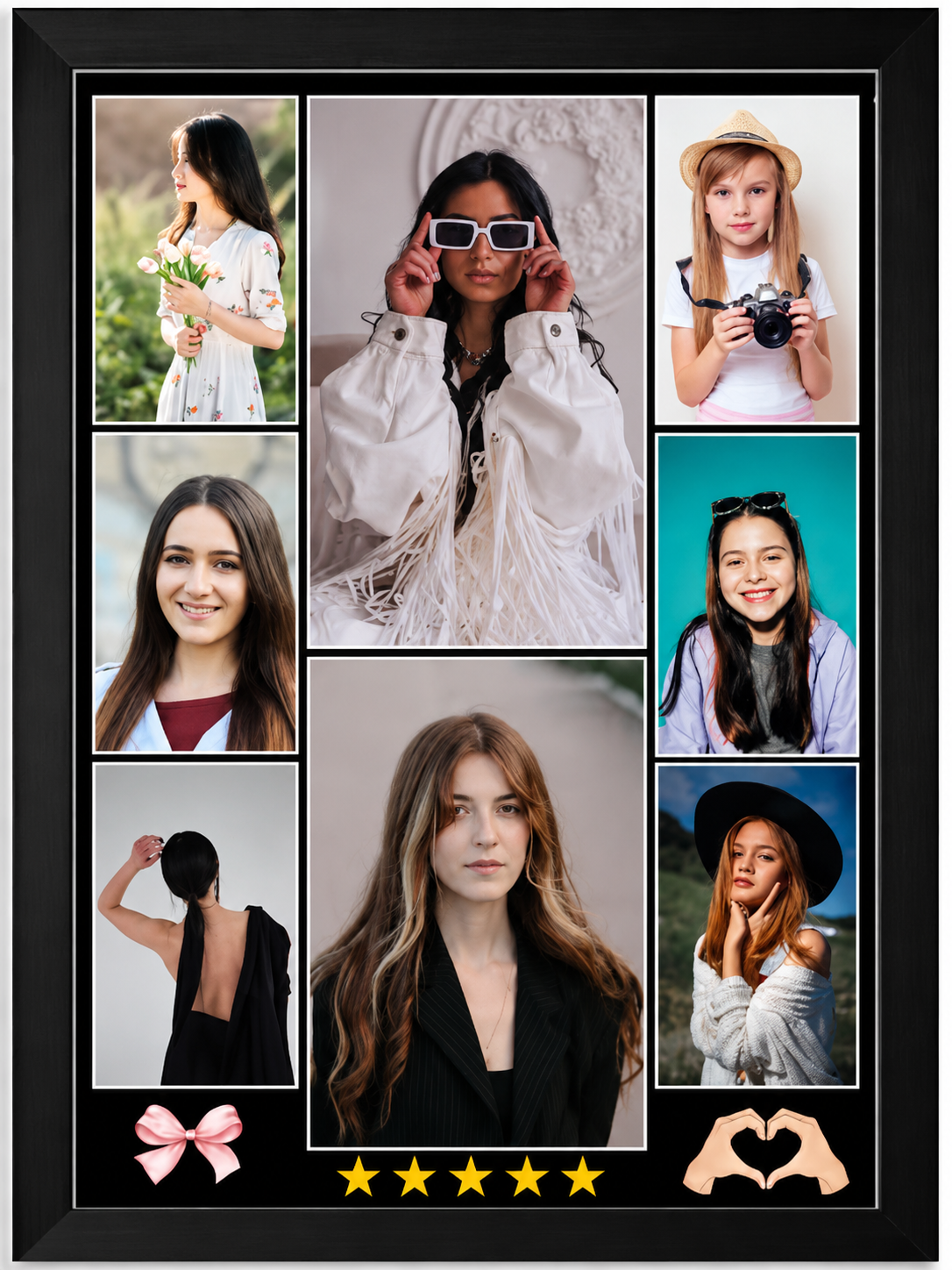 Personalized Multi Photo Collage Frame | Custom 8 Photo Wall Frame | Birthday Gift for Girls | Aesthetic Memory Photo Frame with Name